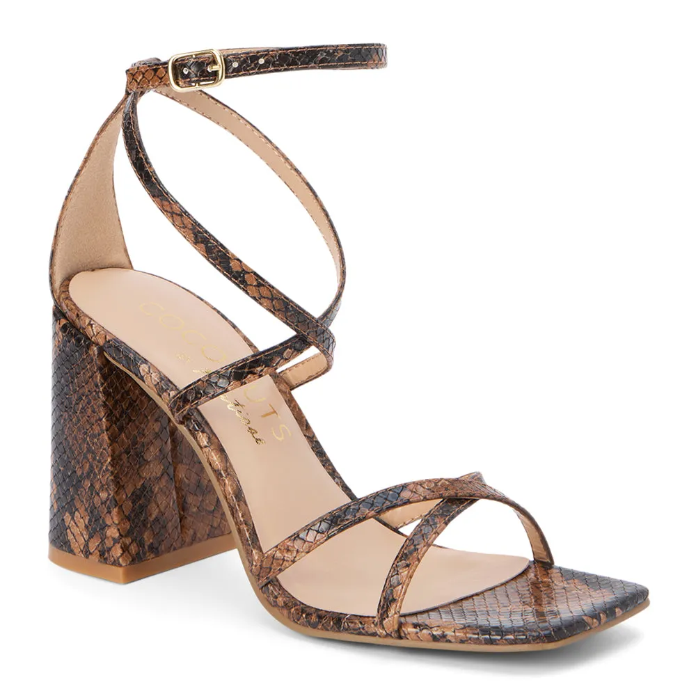 Abba Snake Print Block Heel Sandals