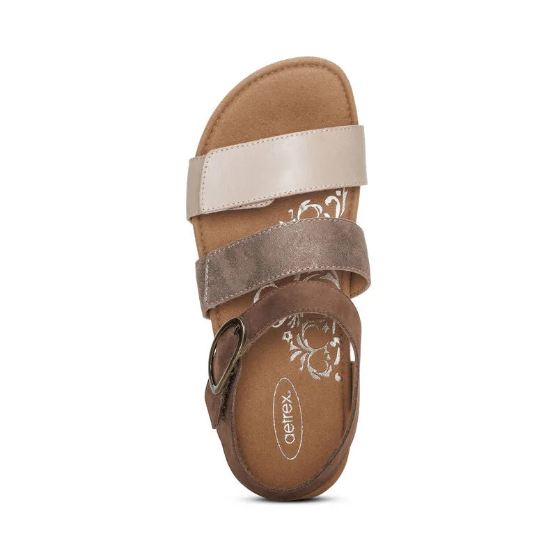 Aetrex Lilly Adjustable Quarter Strap Taupe Women's Sandal