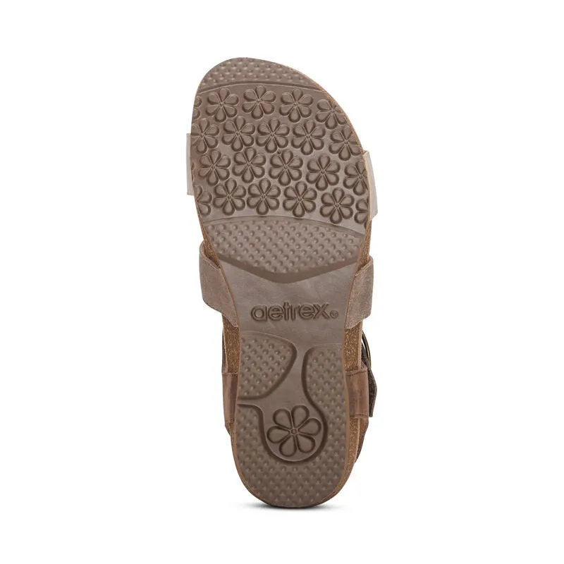 Aetrex Lilly Adjustable Quarter Strap Taupe Women's Sandal