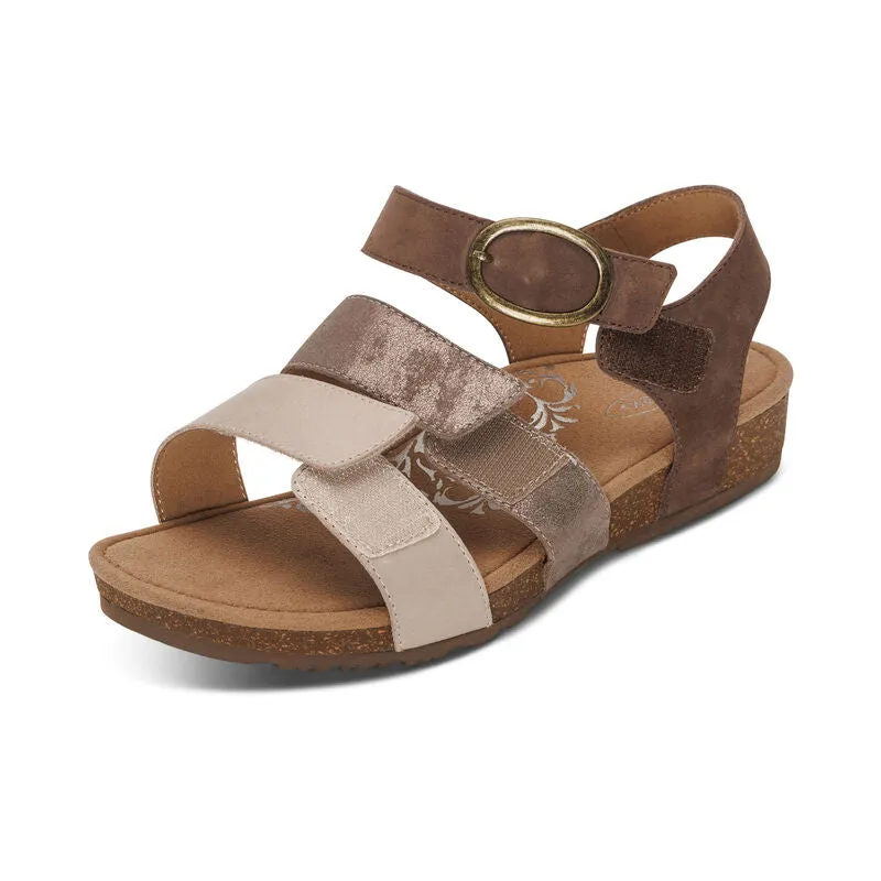 Aetrex Lilly Adjustable Quarter Strap Taupe Women's Sandal