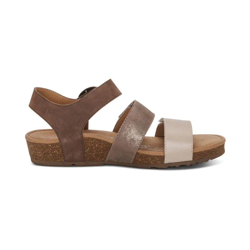 Aetrex Lilly Adjustable Quarter Strap Taupe Women's Sandal