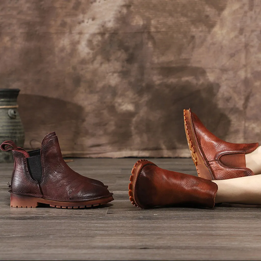 Autumn Winter Soft Bottom Leather Retro Short Boots | Gift Shoes