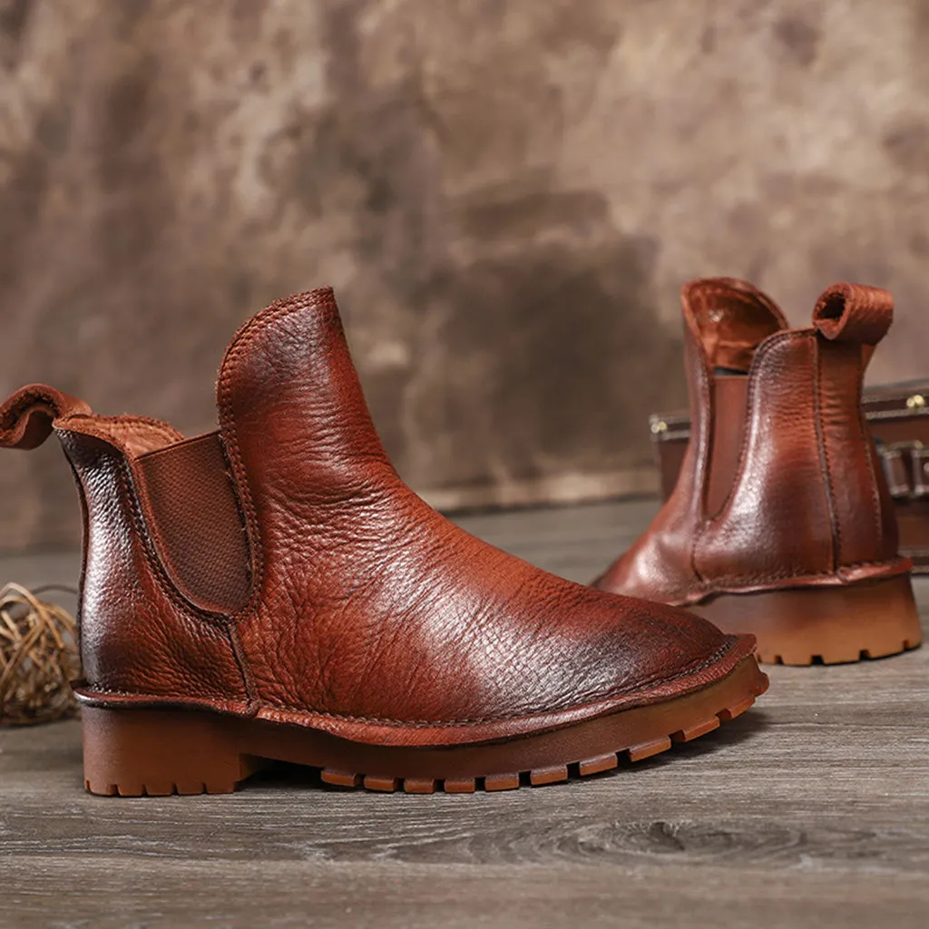 Autumn Winter Soft Bottom Leather Retro Short Boots | Gift Shoes