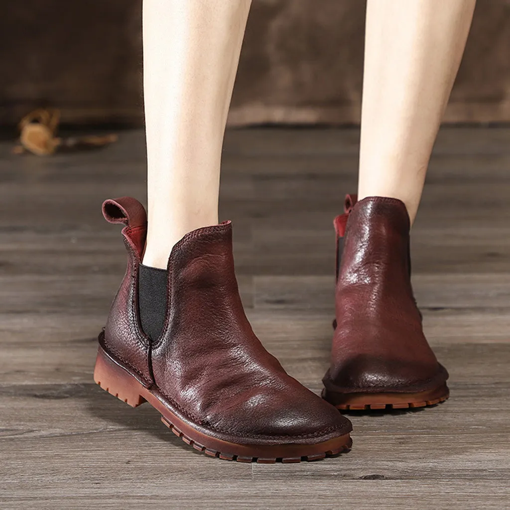 Autumn Winter Soft Bottom Leather Retro Short Boots | Gift Shoes