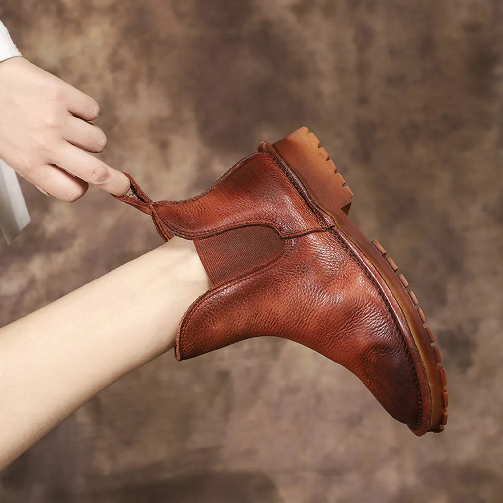 Autumn Winter Soft Bottom Leather Retro Short Boots | Gift Shoes