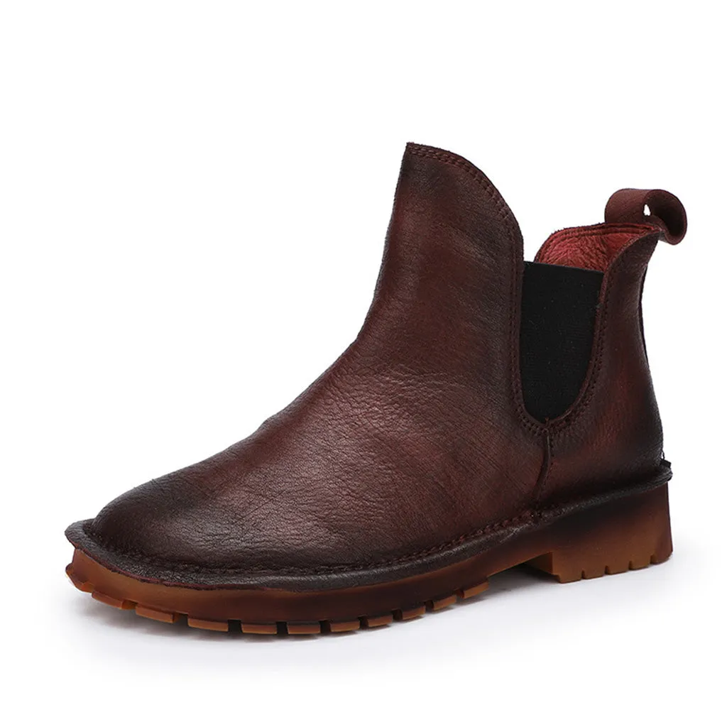 Autumn Winter Soft Bottom Leather Retro Short Boots | Gift Shoes
