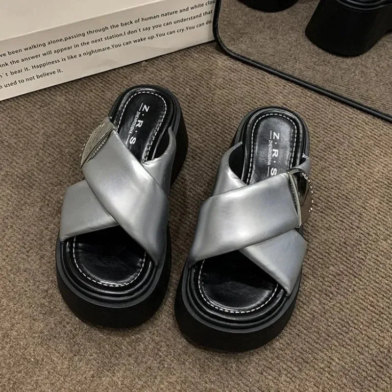 binfenxie  -  Thick Soled Slippers Sandals for Women Summer Casual Flip Flops New Clip on Beach Sandales Shoes Black White Slides Femme