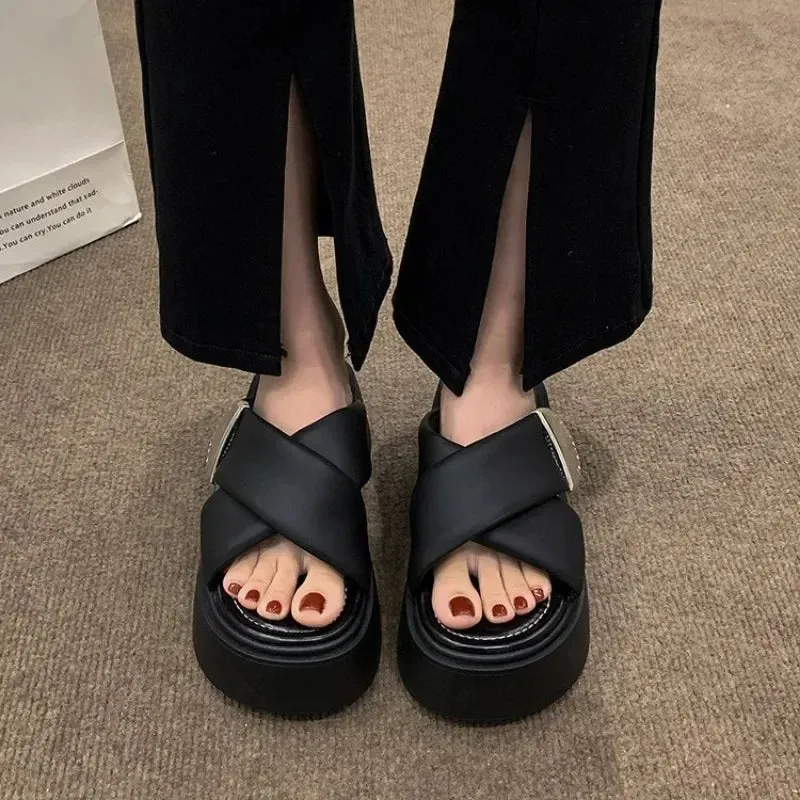 binfenxie  -  Thick Soled Slippers Sandals for Women Summer Casual Flip Flops New Clip on Beach Sandales Shoes Black White Slides Femme