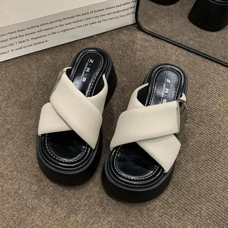 binfenxie  -  Thick Soled Slippers Sandals for Women Summer Casual Flip Flops New Clip on Beach Sandales Shoes Black White Slides Femme