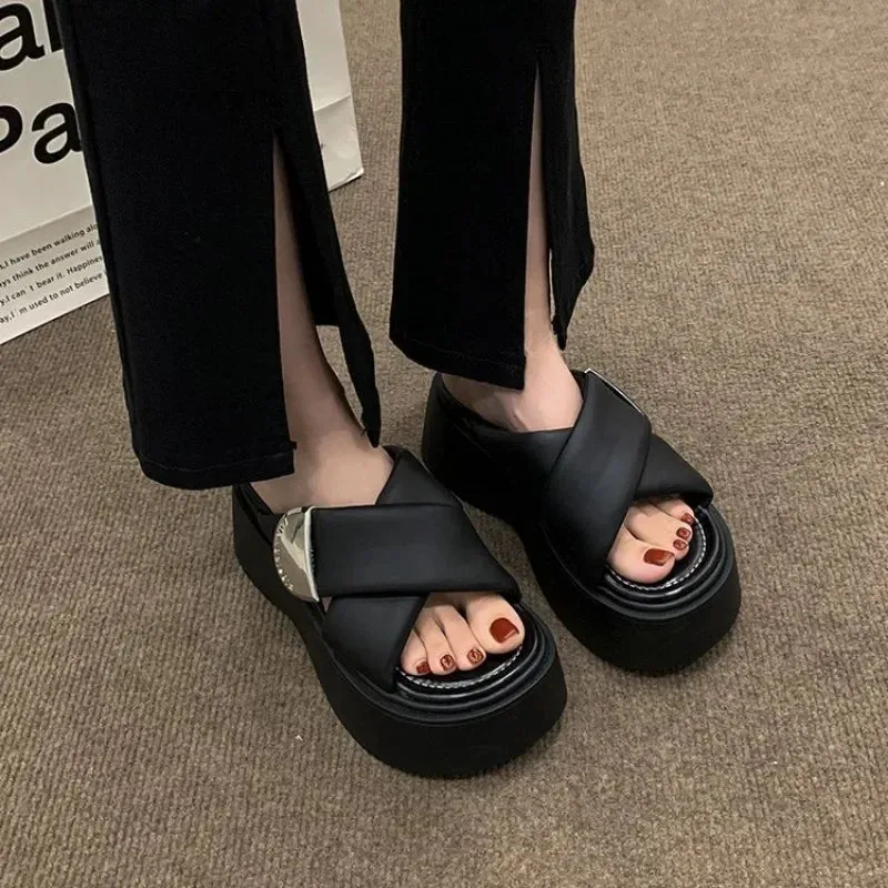 binfenxie  -  Thick Soled Slippers Sandals for Women Summer Casual Flip Flops New Clip on Beach Sandales Shoes Black White Slides Femme