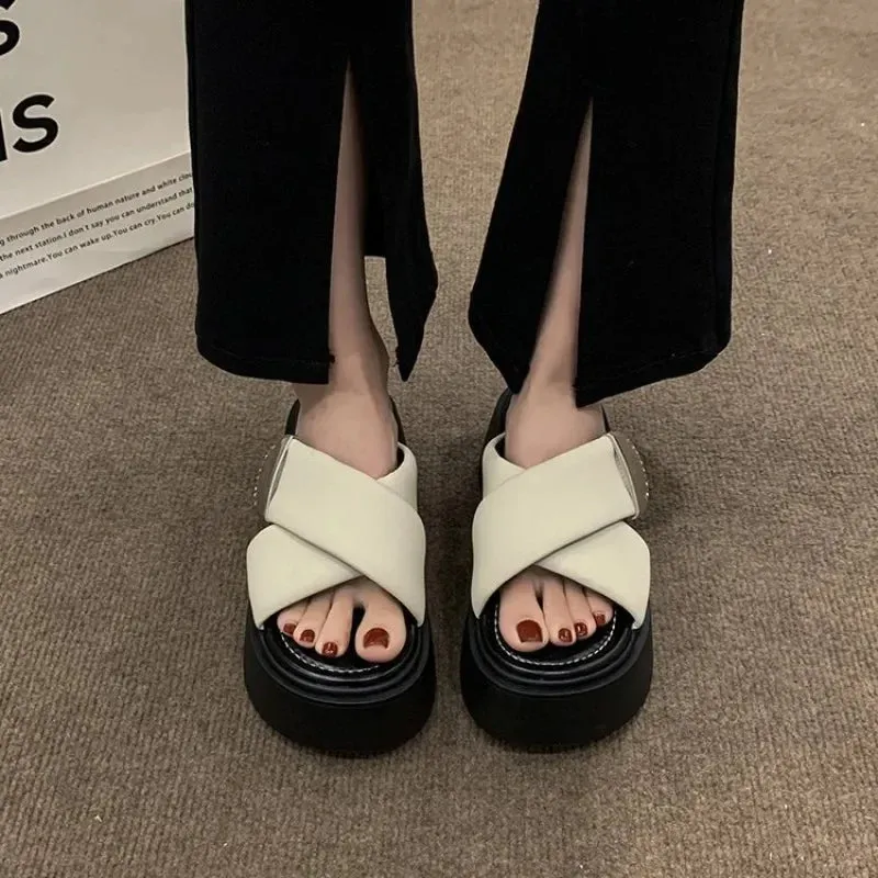 binfenxie  -  Thick Soled Slippers Sandals for Women Summer Casual Flip Flops New Clip on Beach Sandales Shoes Black White Slides Femme