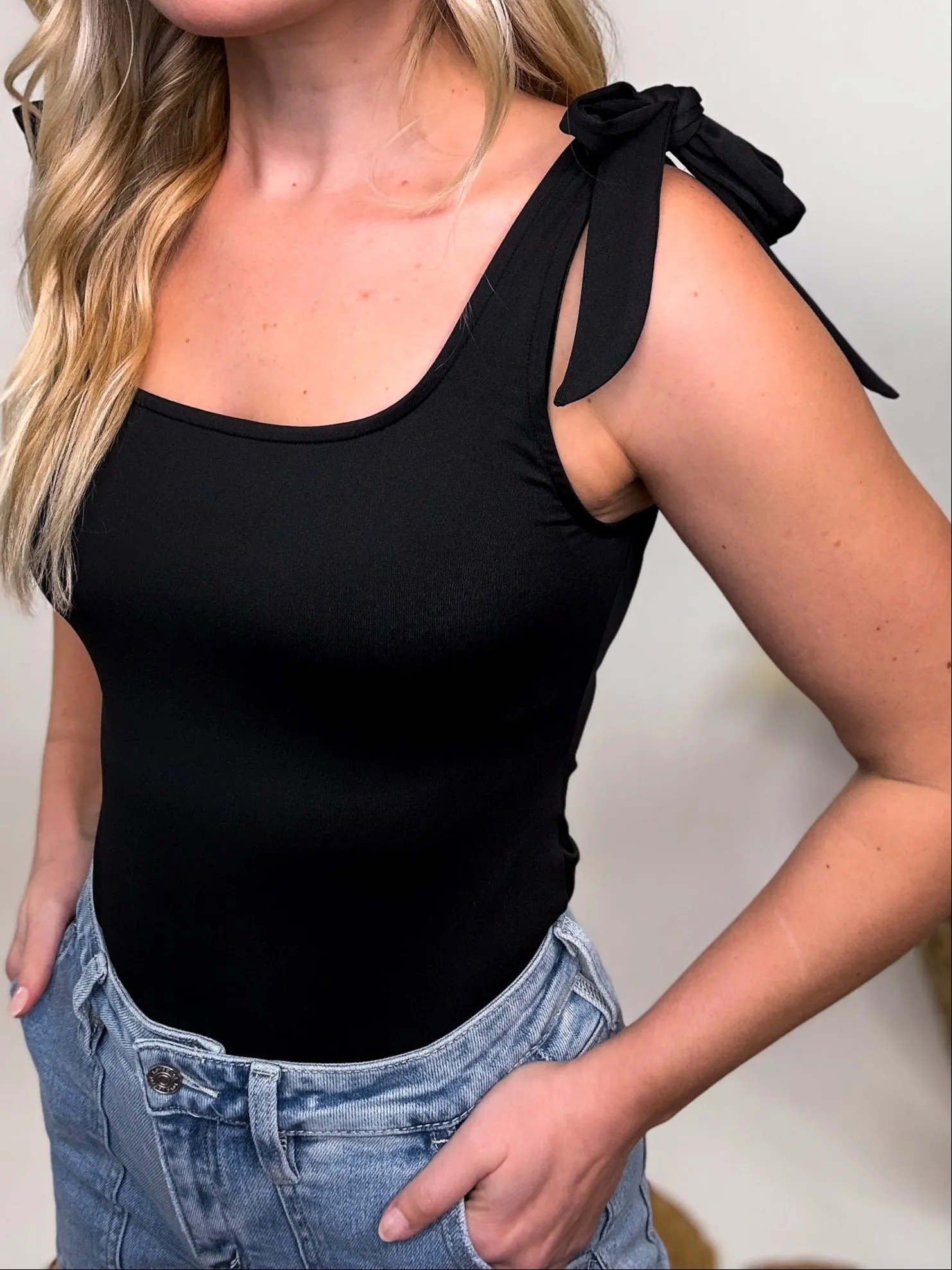 Black Bow Tank Bodysuit
