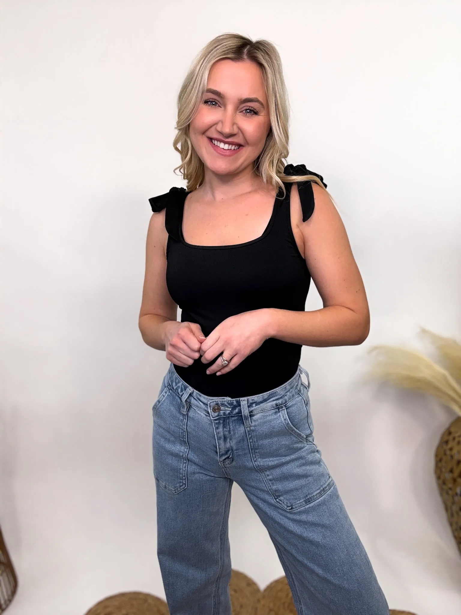 Black Bow Tank Bodysuit