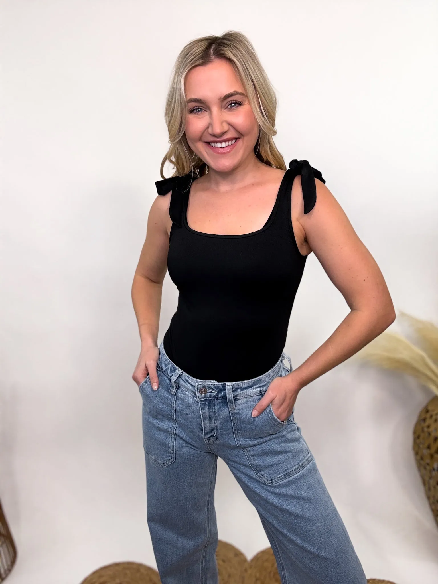 Black Bow Tank Bodysuit