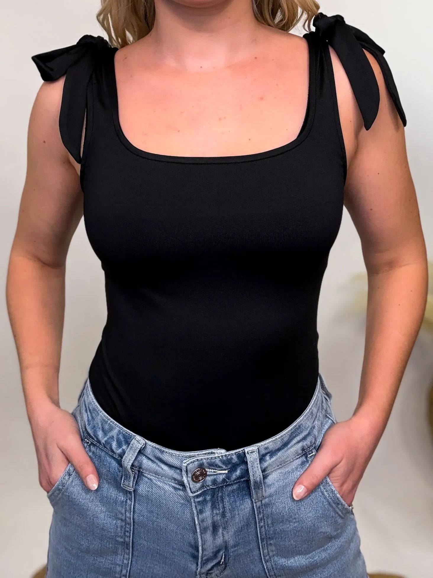 Black Bow Tank Bodysuit