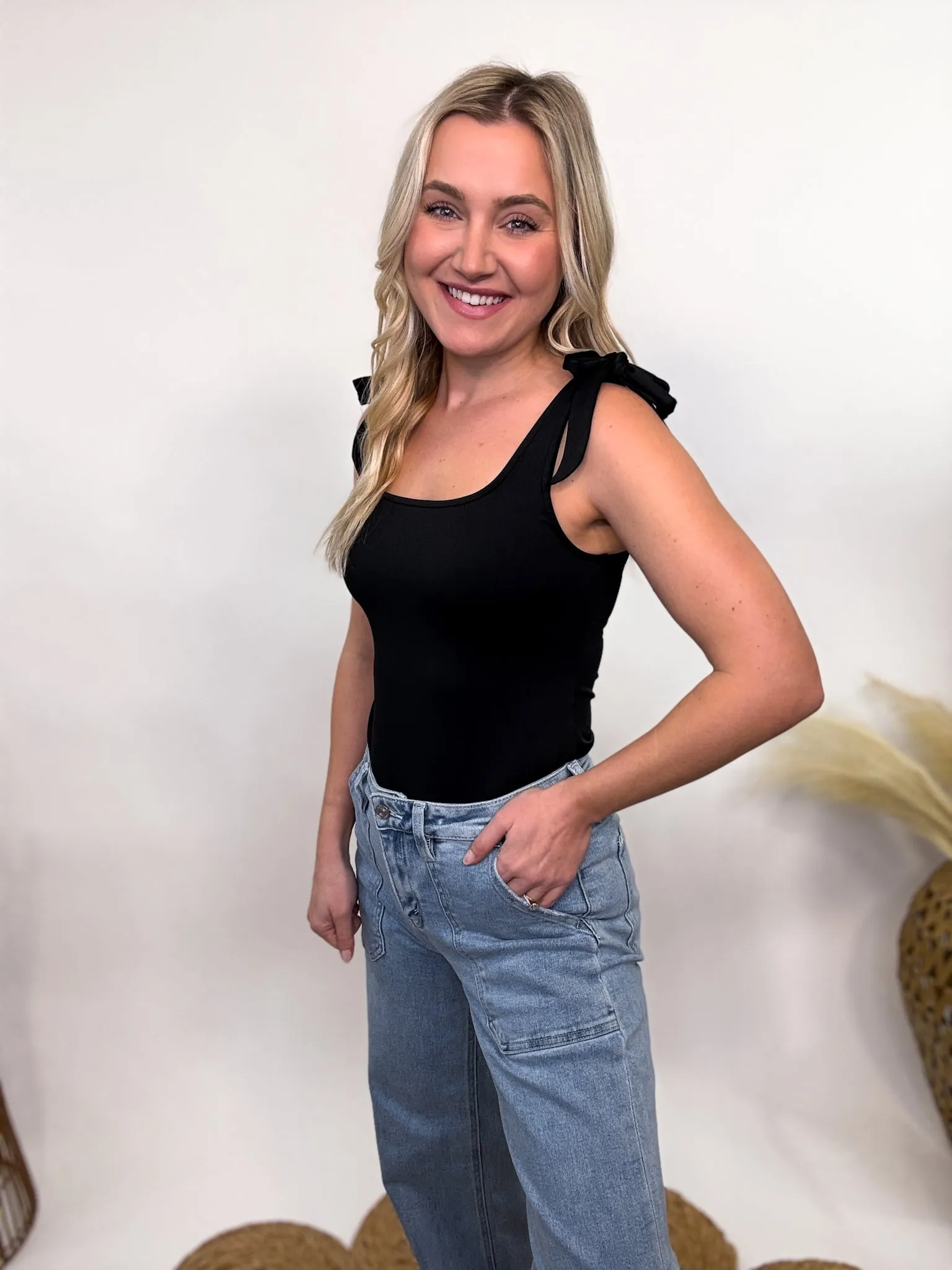 Black Bow Tank Bodysuit