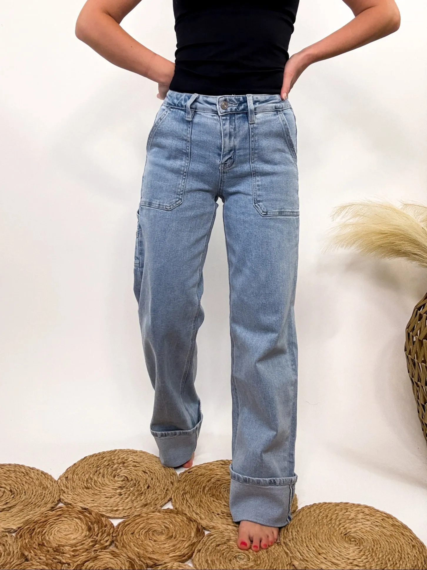 Carpenter Cuffed Wide Leg Comfort Stretch Jeans by Vervet Flying Monkey