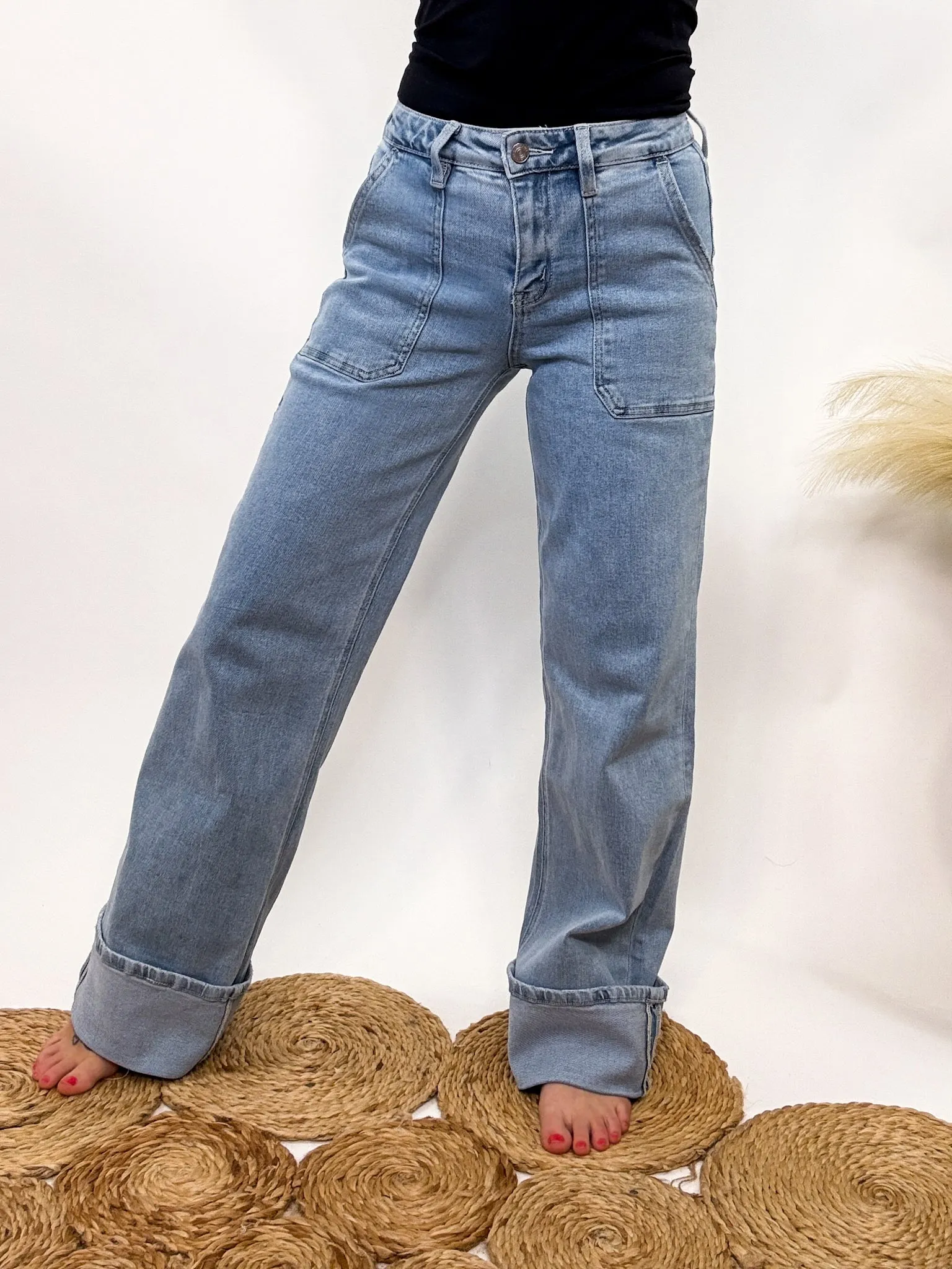 Carpenter Cuffed Wide Leg Comfort Stretch Jeans by Vervet Flying Monkey