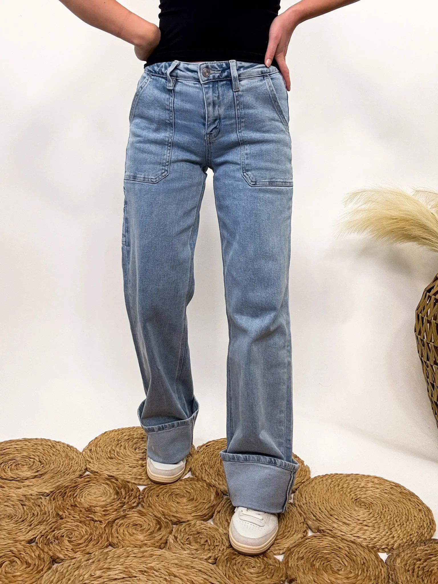 Carpenter Cuffed Wide Leg Comfort Stretch Jeans by Vervet Flying Monkey