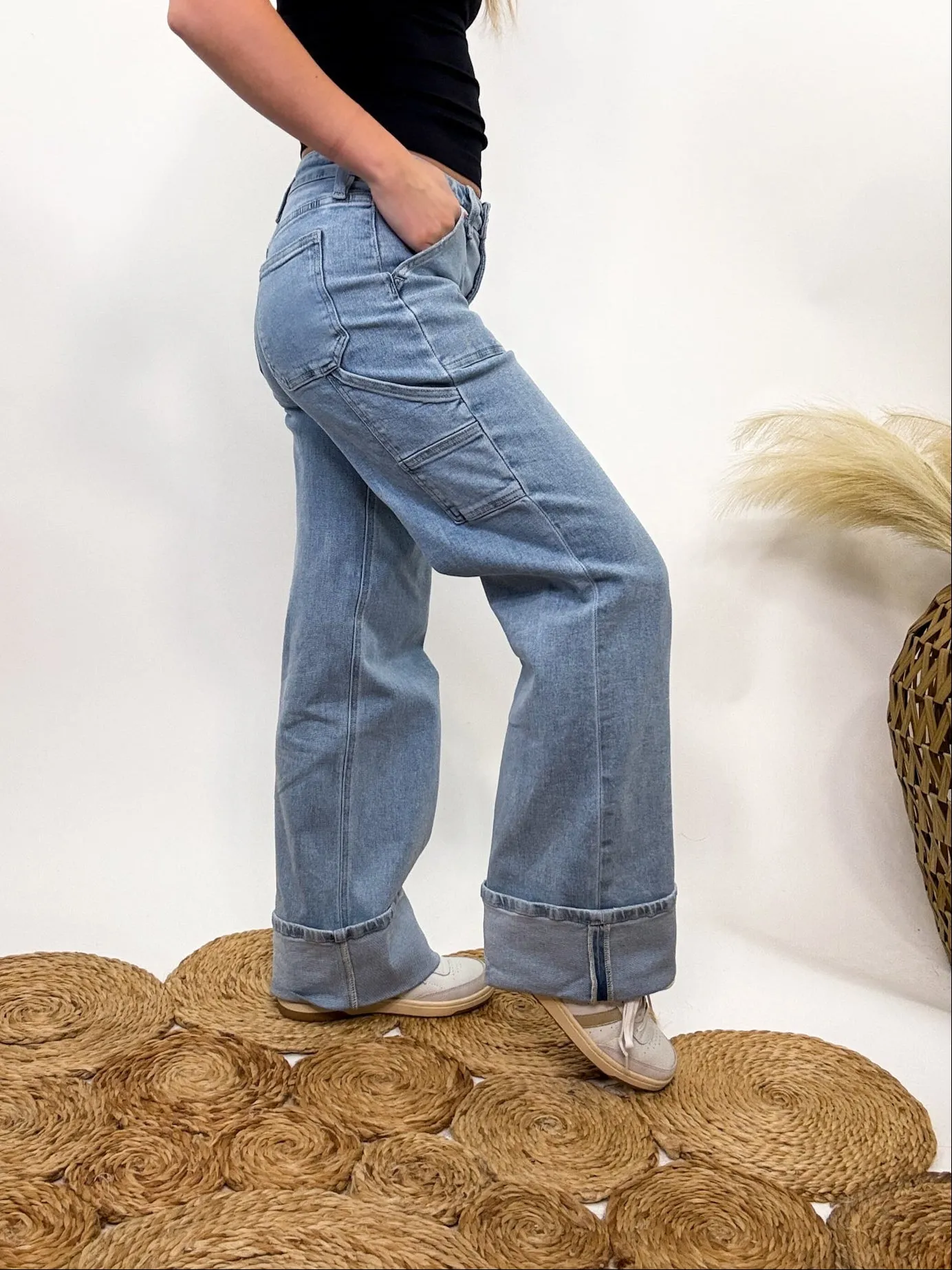 Carpenter Cuffed Wide Leg Comfort Stretch Jeans by Vervet Flying Monkey