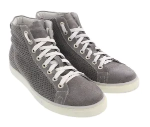DANIELA FARGION Grey Leather High Top Perforated Leather Sneakers-