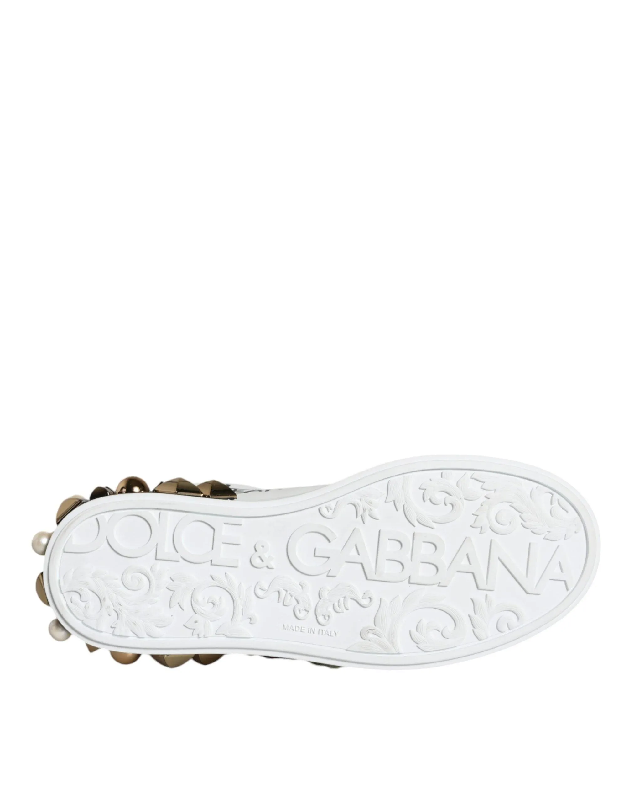 Dolce & Gabbana White Leather Floral Studded Sneakers Shoes