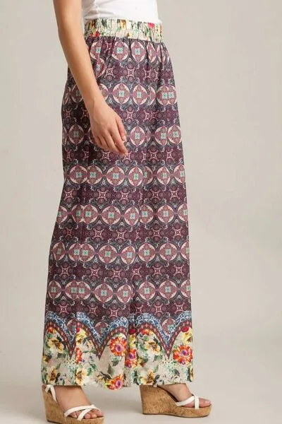 Full Size Mixed Print Elastic Waistband Pants Plus Size