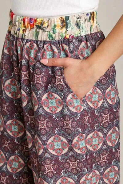 Full Size Mixed Print Elastic Waistband Pants Plus Size