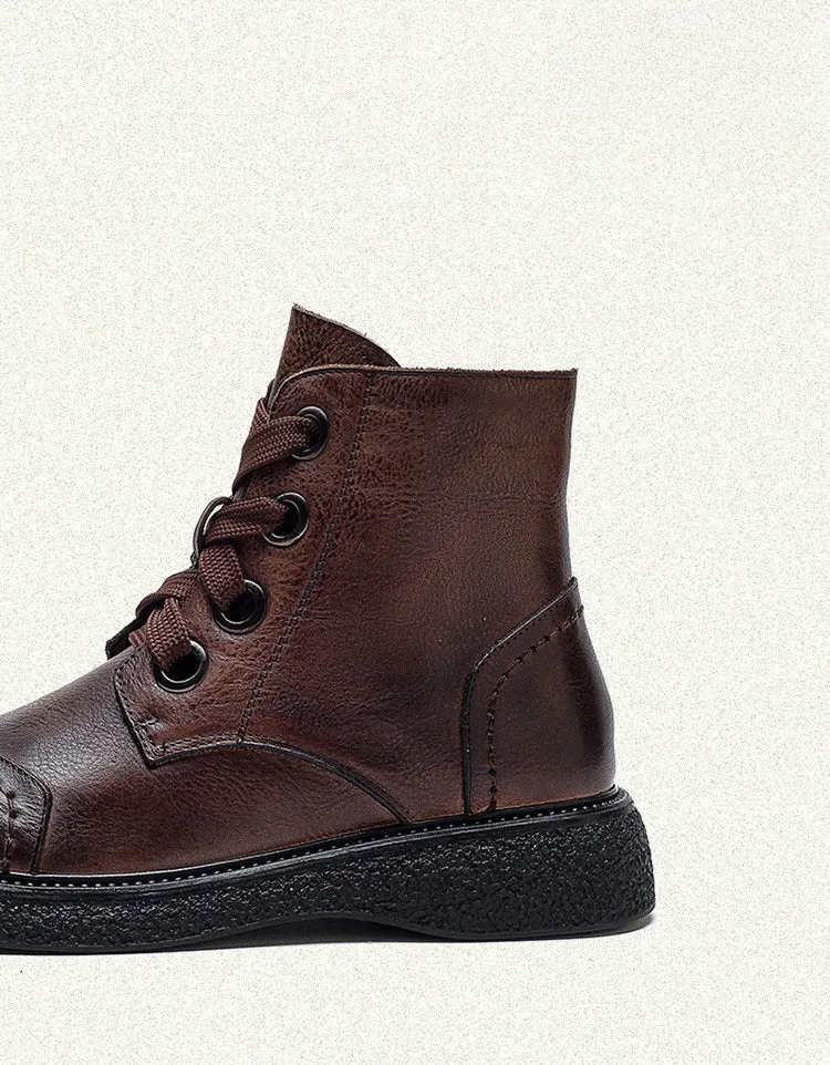 Handmade Round Head Lace Up Autumn Winter Boots
