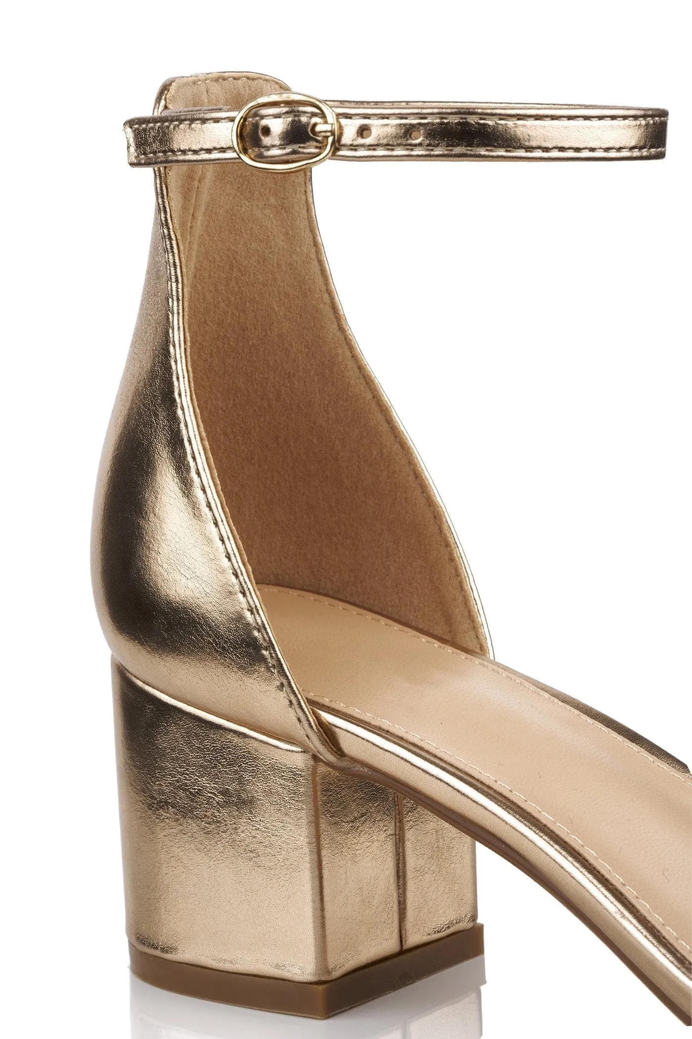 Karley Barely There Ankle Strap Block Heel Sandal In Rose Gold Matt