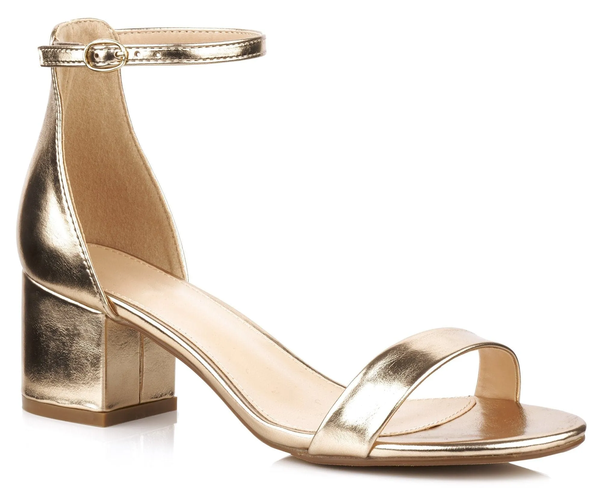 Karley Barely There Ankle Strap Block Heel Sandal In Rose Gold Matt