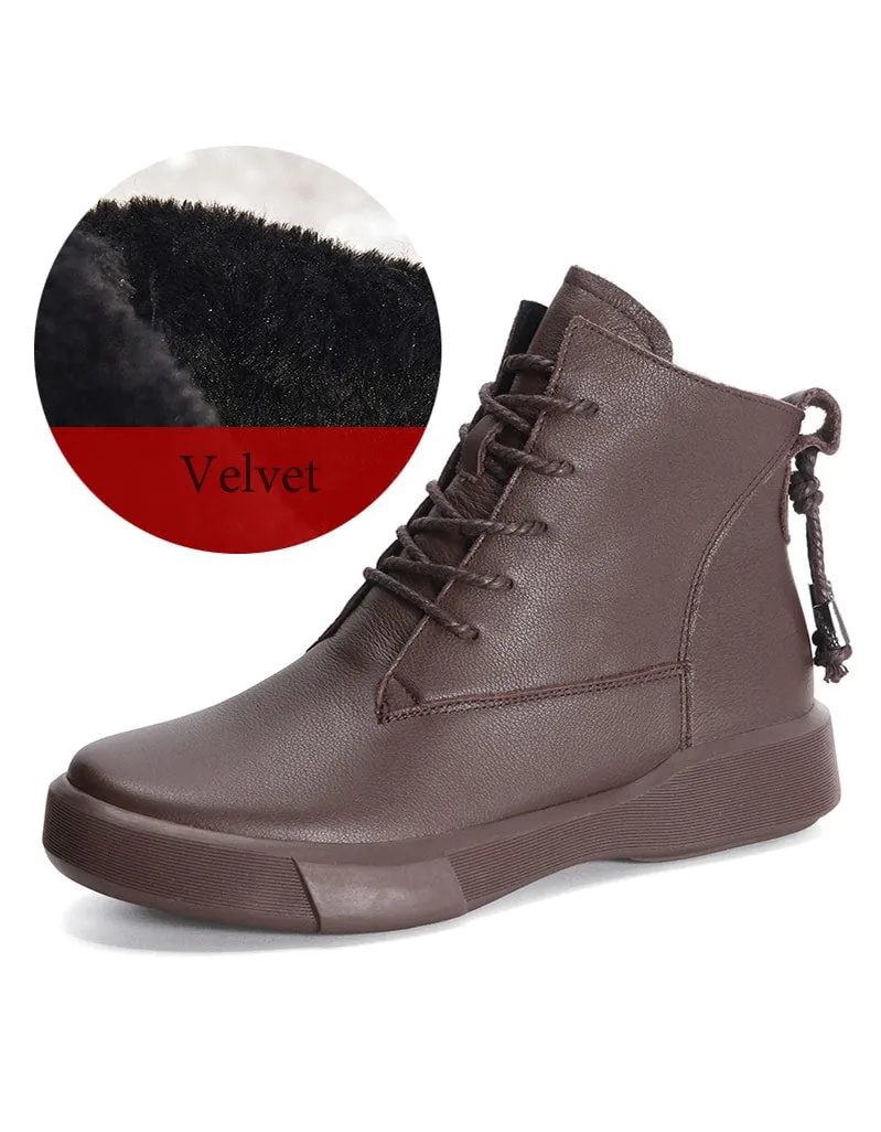 Lace Up Winter Leather Short Boots Black