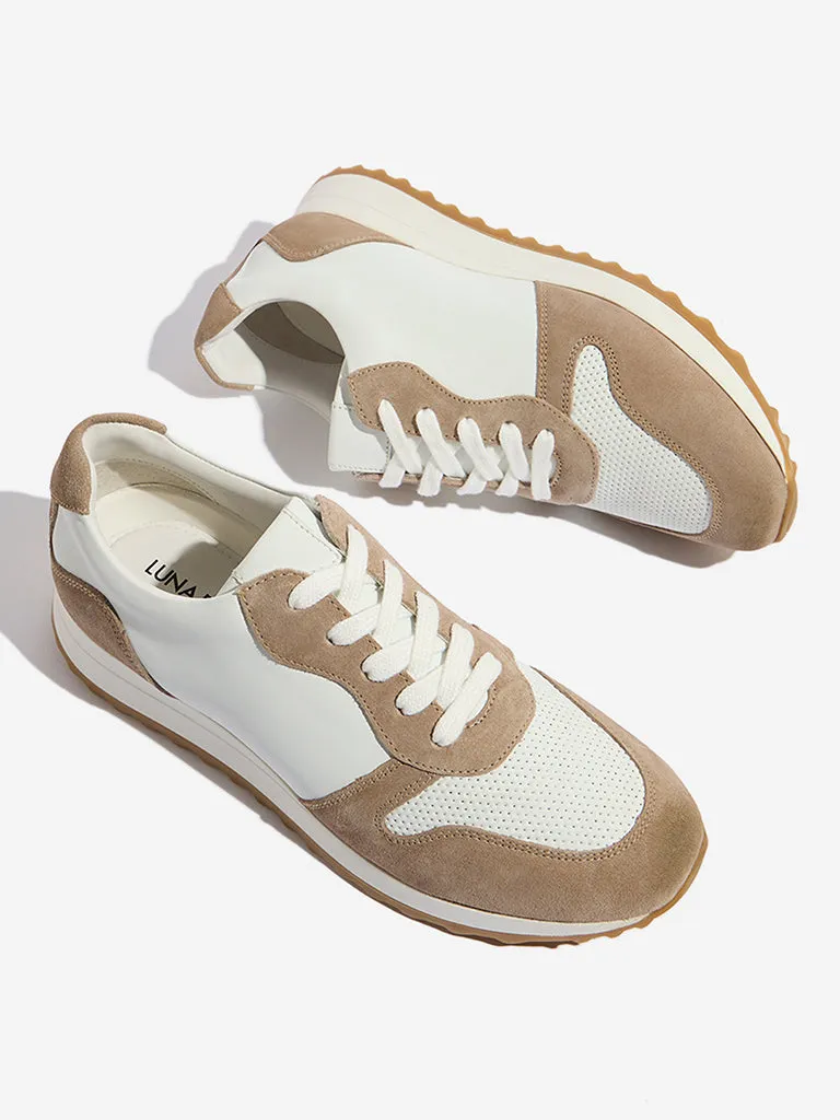 LUNA BLU Brown Colour-Blocked Lace-Up Sneakers