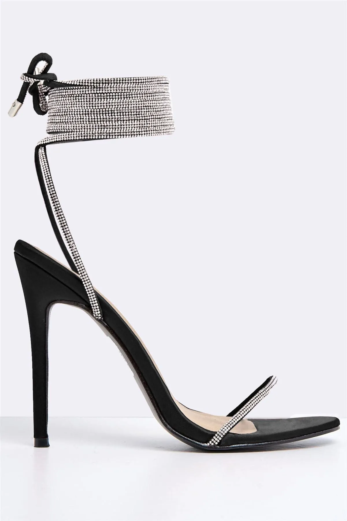 Paula Diamante Straps Lace-up Heels in Black