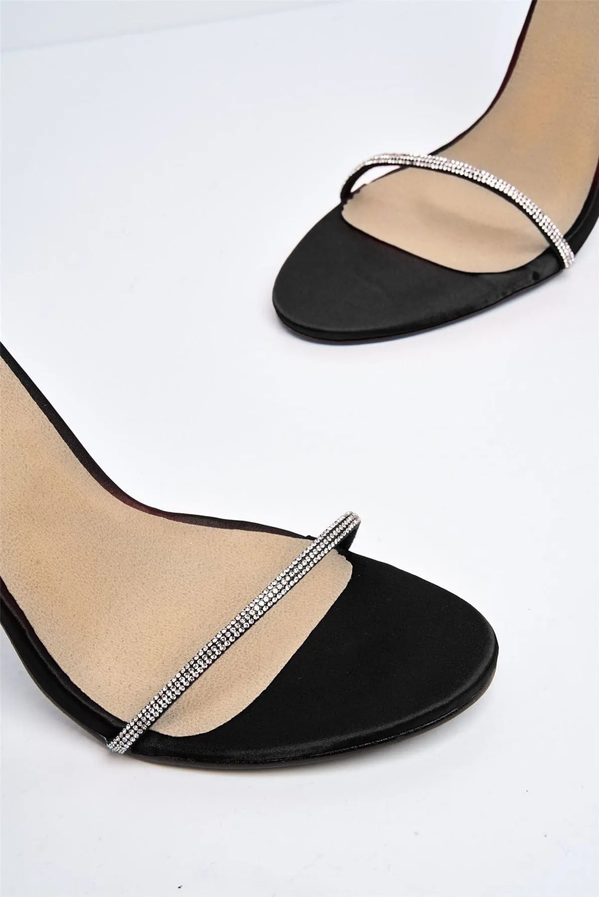 Paula Diamante Straps Lace-up Heels in Black