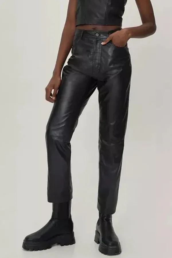 Point Zero Women's 5 Pocket Faux Leather Straight Leg Pants