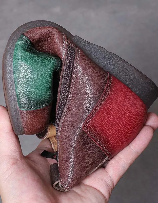 Retro Color Leather Stitching Handmade Boots