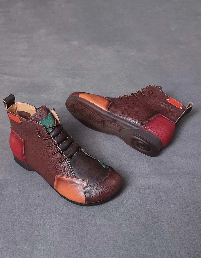 Retro Color Leather Stitching Handmade Boots