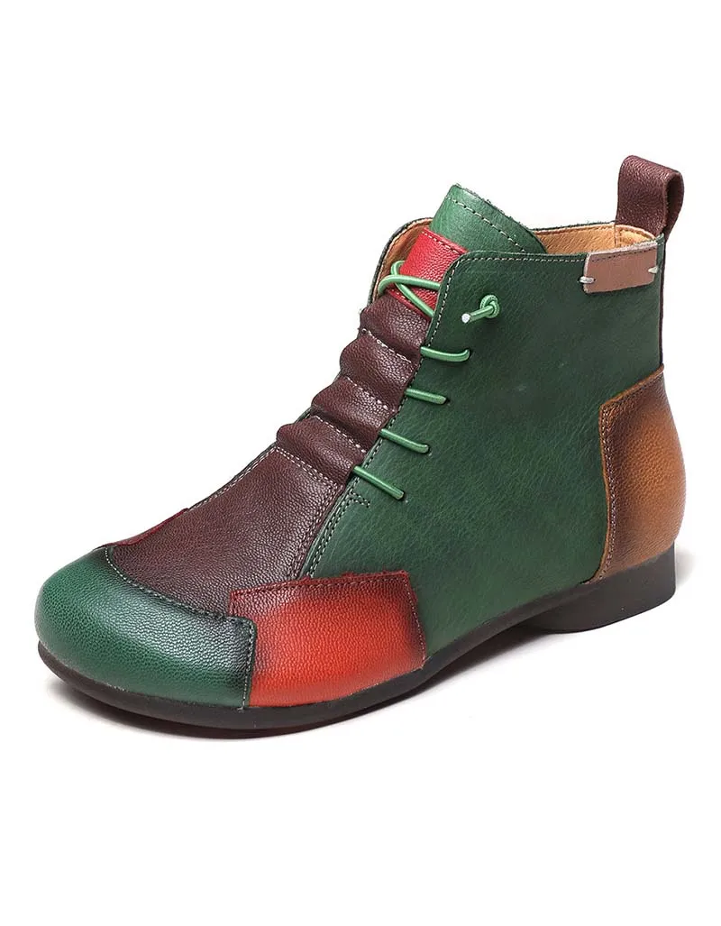 Retro Color Leather Stitching Handmade Boots