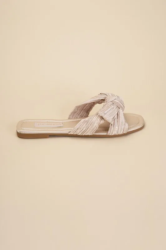 Très Chic Bow Decor Crinkle Satin Flat Sandals