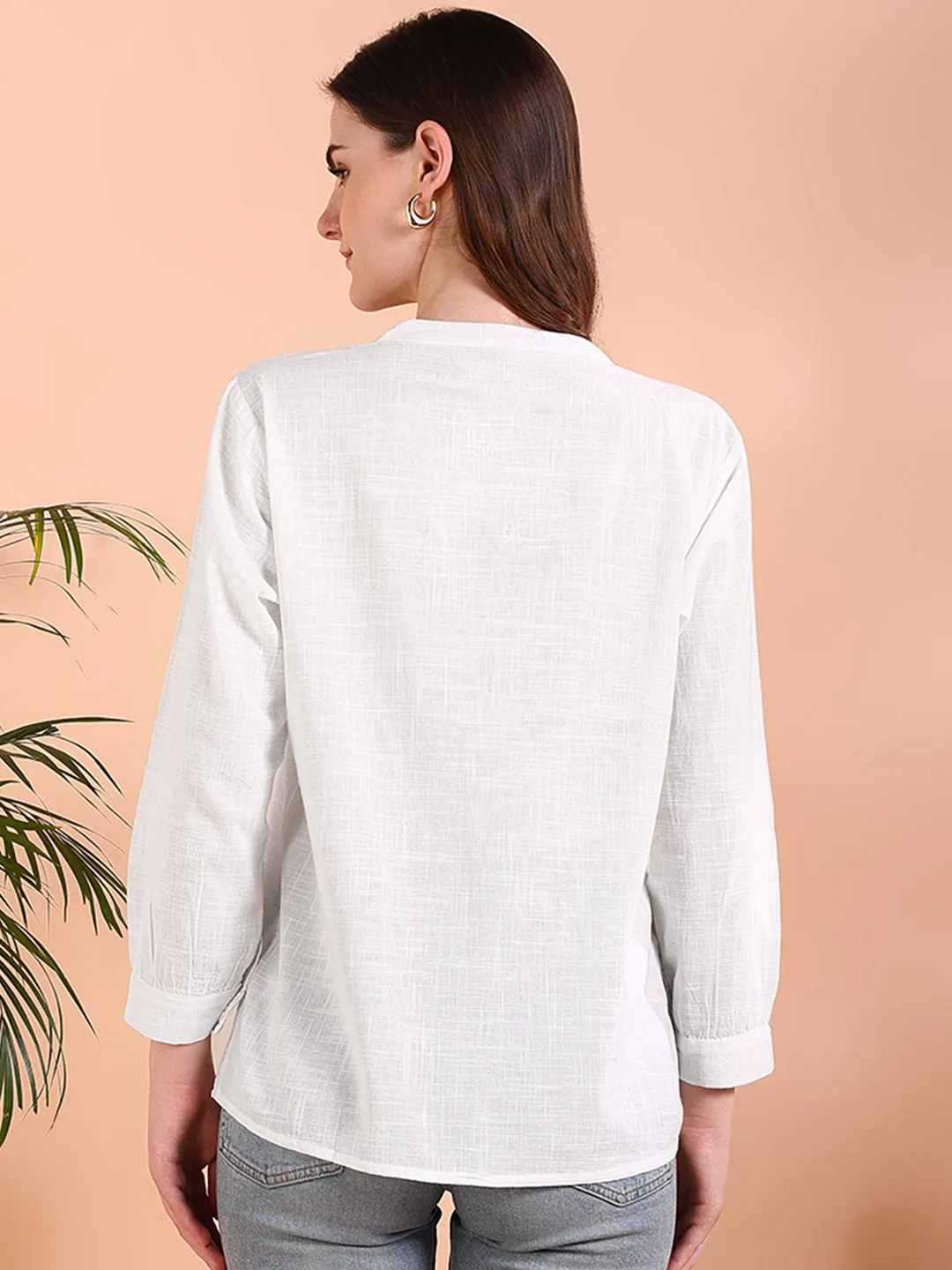 White Tie-Dye Crepe Loose Fit Shirt