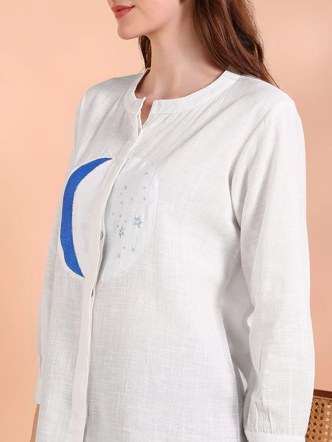 White Tie-Dye Crepe Loose Fit Shirt