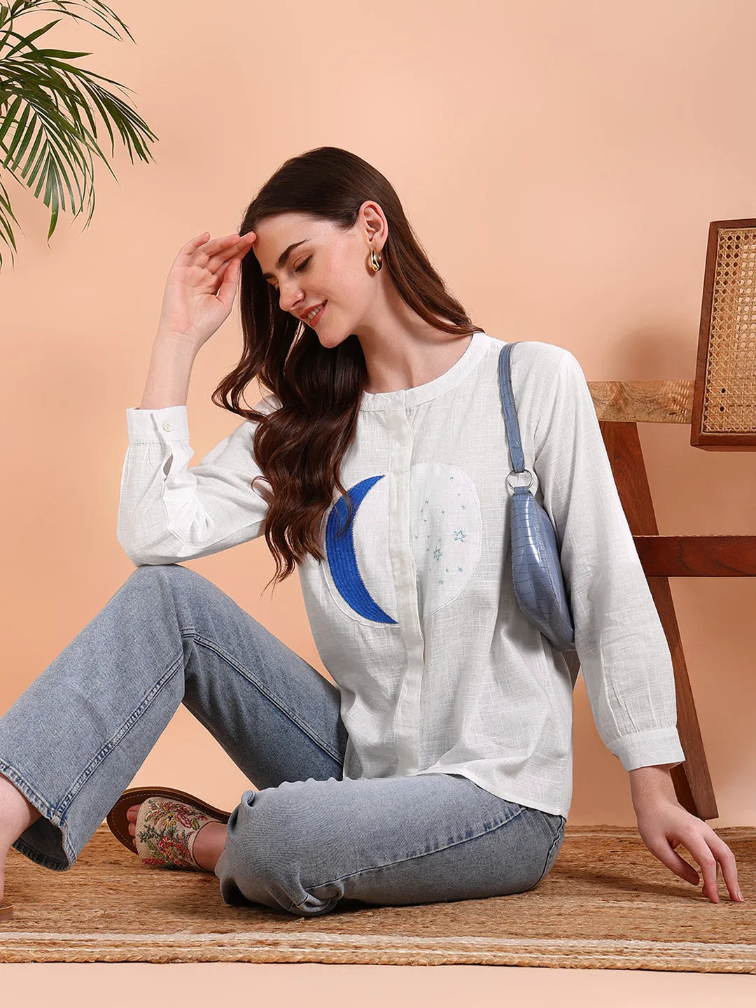 White Tie-Dye Crepe Loose Fit Shirt