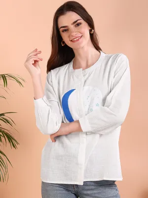 White Tie-Dye Crepe Loose Fit Shirt