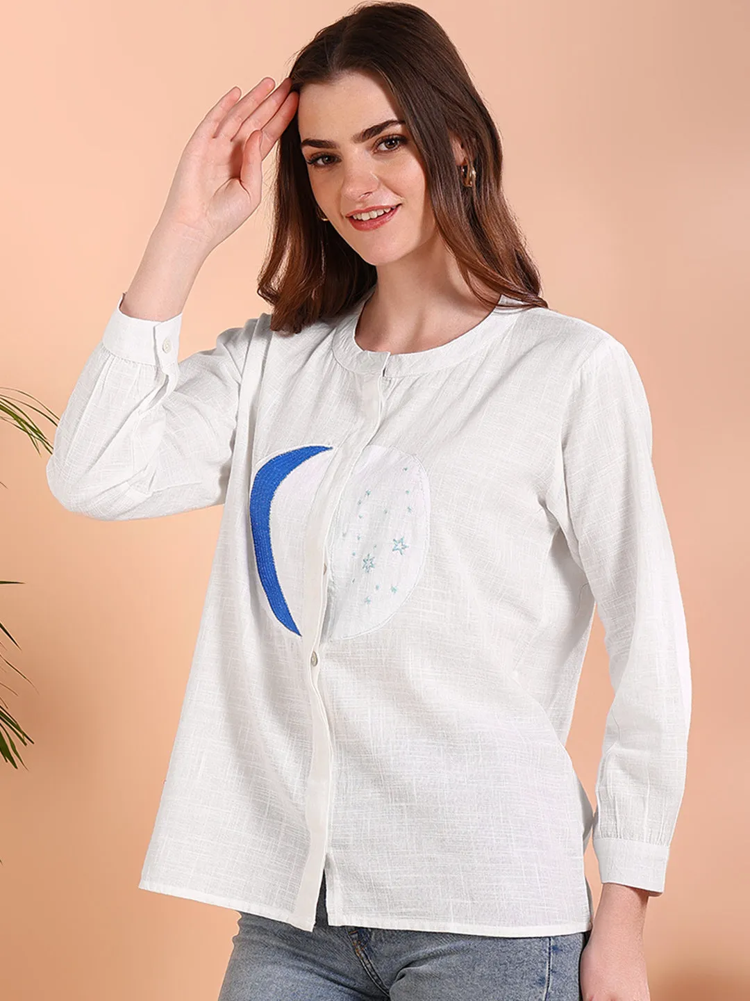 White Tie-Dye Crepe Loose Fit Shirt