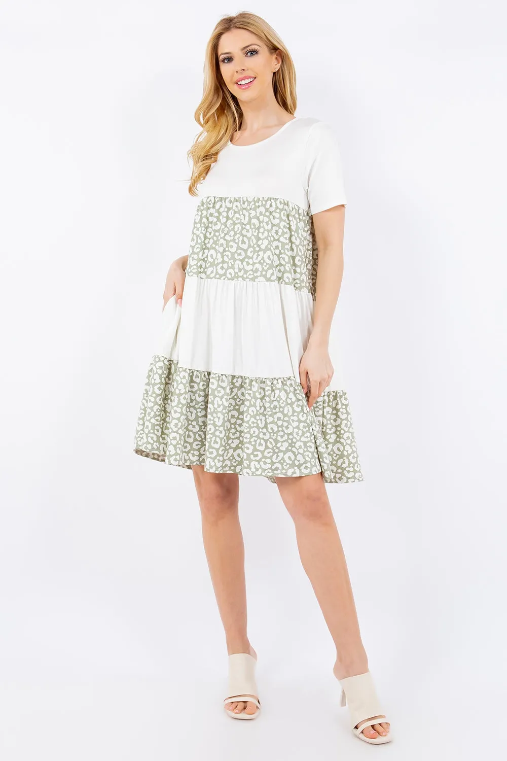 Women's Celeste Full Size Leopard Round Neck Short Sleeve Dress