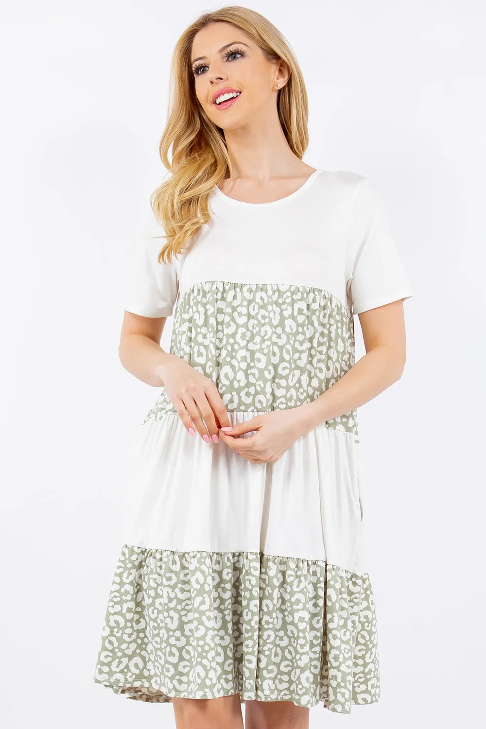 Women's Celeste Full Size Leopard Round Neck Short Sleeve Dress