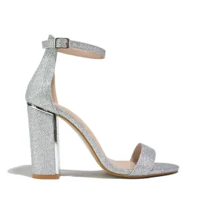 Women's Two Strap Heeled Sandal Silver