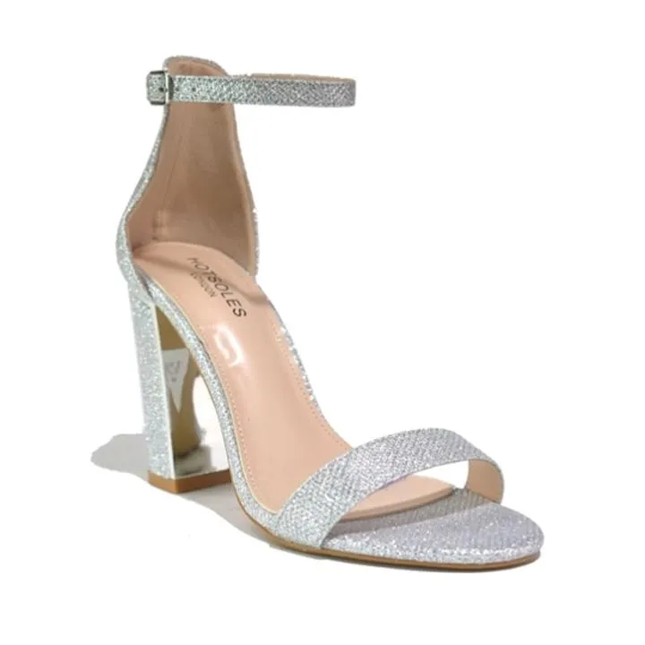 Women's Two Strap Heeled Sandal Silver