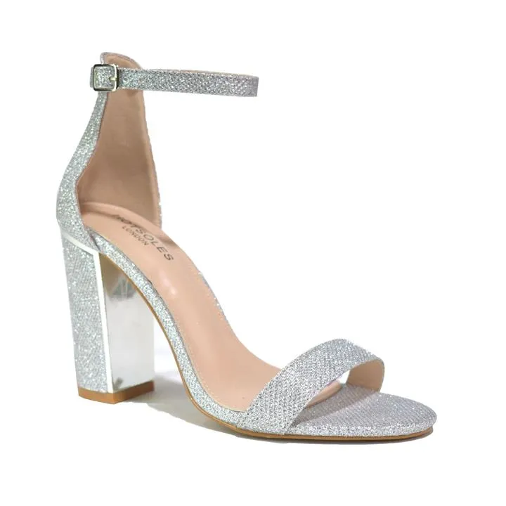 Women's Two Strap Heeled Sandal Silver